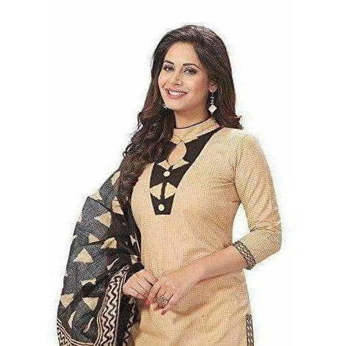 Beige Cotton Printed Unstitched Dress Material