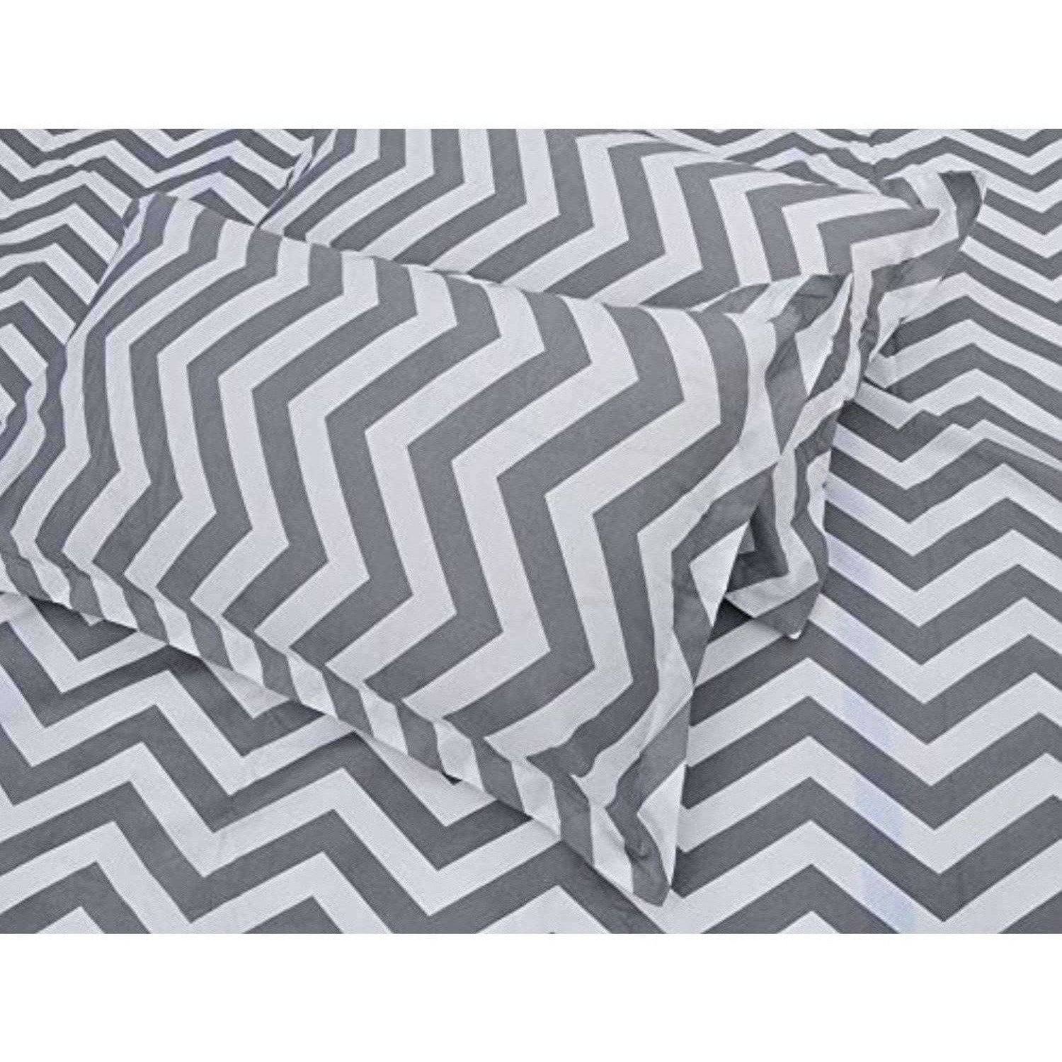 Cotton Double Bedsheet with 2 Pillow Covers - Modern White and Grey