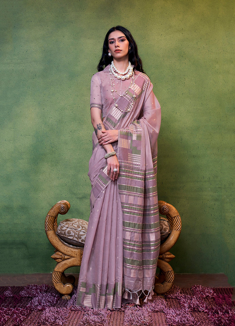 Monjolika Fashion Dark Lilac Colour Cotton Handloom Lightwear Saree For Women