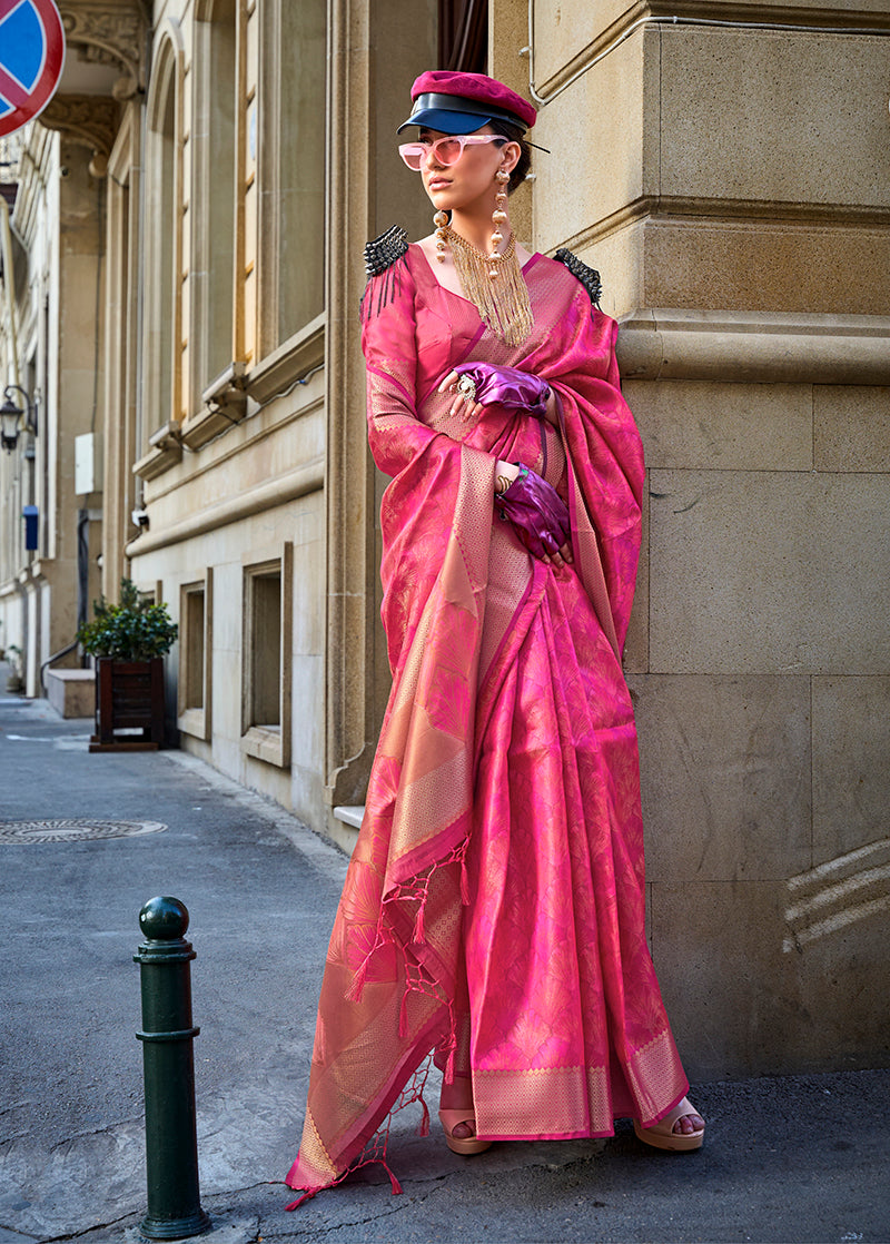 Monjolika Fashion Monjolika Fashion'S Pink Colour Organza Sarees With Blouse