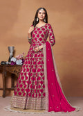 Monjolika Fashion Crimson Color Embroidered Santoon Silk Salwar Suit