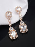 Yellow Chimes Rhodium-Plated Rose-Gold White AD-Studded Drop Earrings