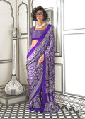 Monjolika Fashion Royal Blue Colour Satin Crepe Printed Lightwear Sarees