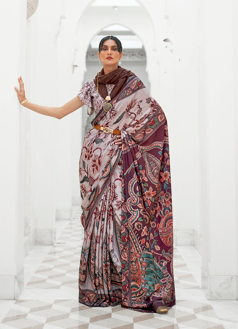 Monjolika Fashion Multi Colour Classic Digital Printed Crepe Silk Saree