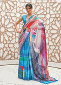 Monjolika Fashion Blue Colour Classic Digital Printed Crepe Silk Saree