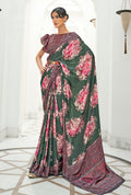 Monjolika Fashion Dark Green Colour Classic Digital Printed Crepe Silk Saree