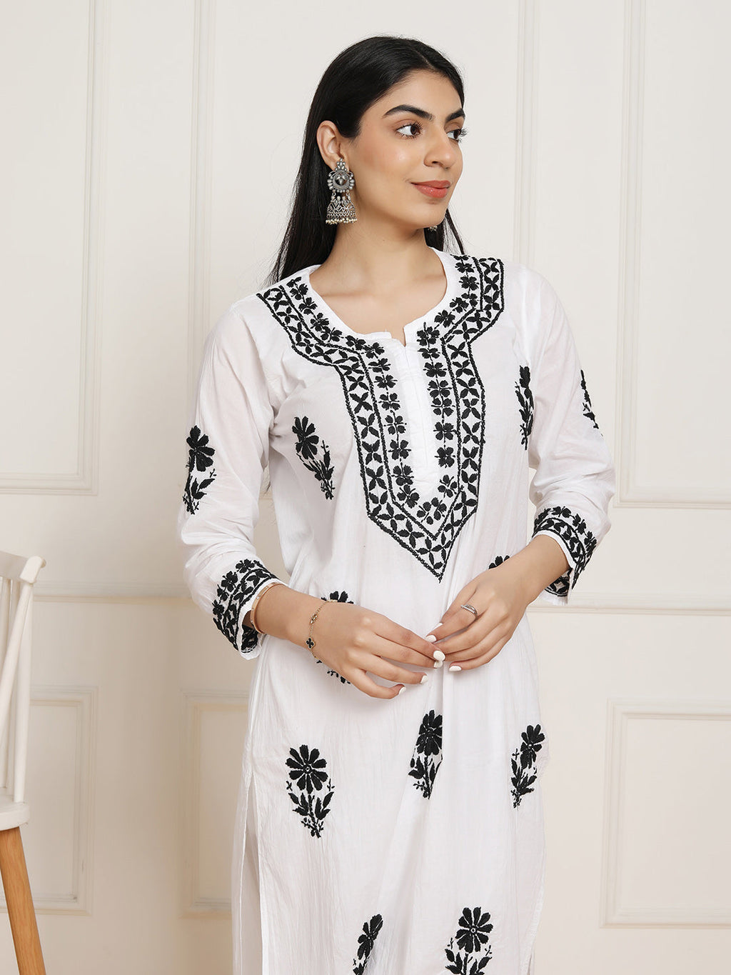 HOUSE OF KARI Women Ethnic Motifs Embroidered Regular Chikankari Pure Cotton Kurta with Trousers