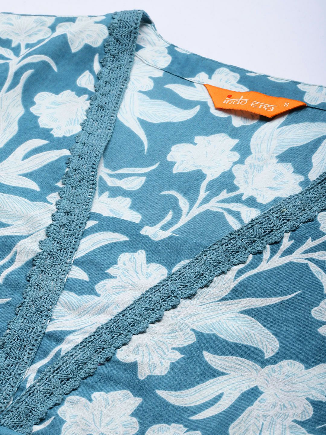Indo Era Floral Printed Pure Cotton Kurta with Trousers & With Dupatta