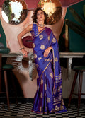 Monjolika Fashion Purple Pure Satin Silk Weaving Zari Classic Saree