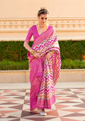 Monjolika Fashion Silk Magenta Foil Print Contemporary Saree