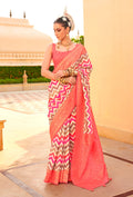 Monjolika Fashion Silk Peach Foil Print Trendy Saree