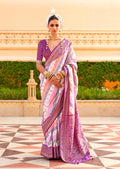 Monjolika Fashion Purple Silk Foliage Prints Contemporary Saree
