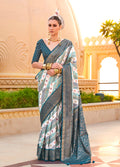 Monjolika Fashion Saree Foil Print Silk In Teal
