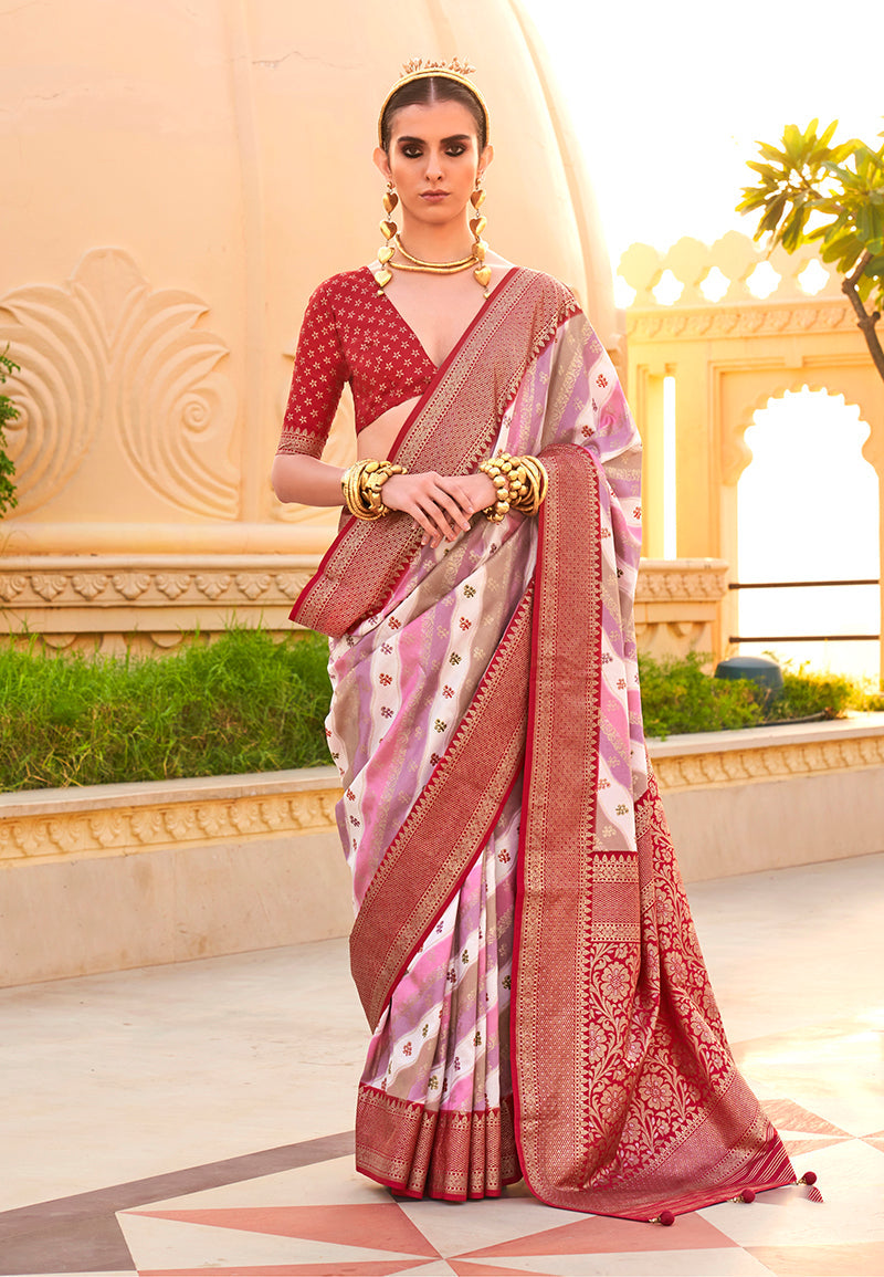 Monjolika Fashion Maroon Ceremonial Foliage Prints Trendy Silk Saree