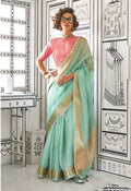 Monjolika Fashion Weaving Aqua Blue Chiffon Classic Saree