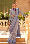 Monjolika Fashion Raw Silk Grey Foliage Prints Classic Saree