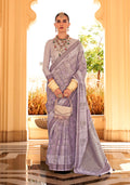 Monjolika Fashion Raw Silk Lavender Foliage Prints Classic Saree