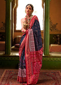 Monjolika Fashion Silk Patola Print Navy Blue Traditional Saree