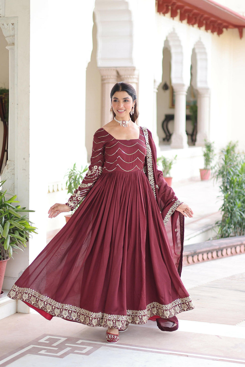 Joban Fashion Maroon Readymade Kurta Set With Sequence embroidery Work