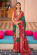 Monjolika Fashion Silk Dark Green Foil Print Patola Traditional Saree
