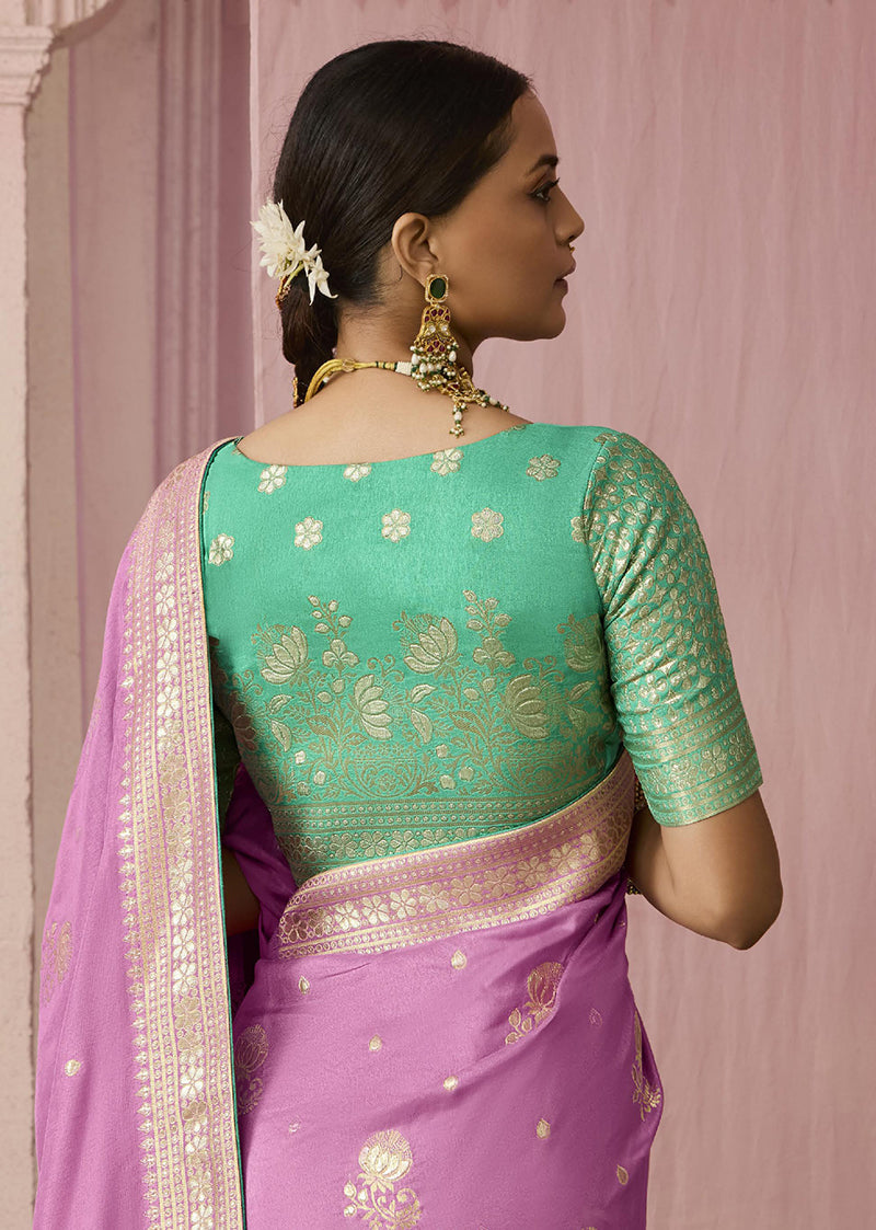 Monjolika Fashion Viscose Mauve Weaving Floral Printed Designer Saree