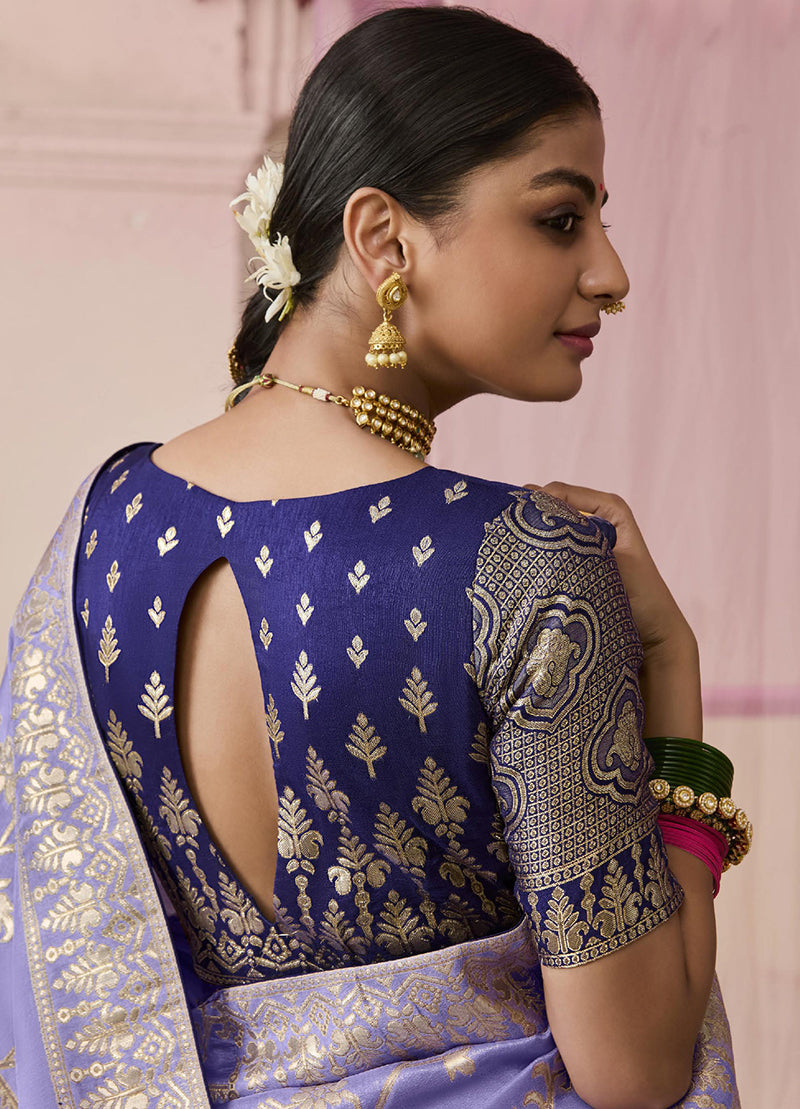 Monjolika Fashion Viscose Weaving Floral Printed Lavender Traditional Saree