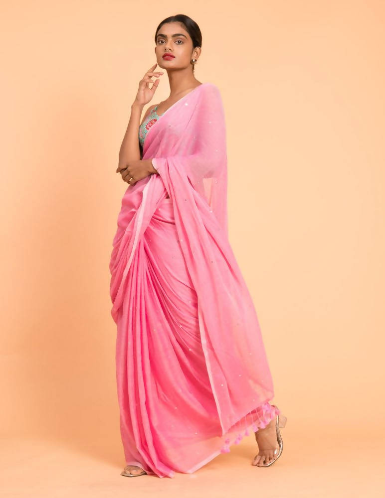 Suta Pink Embellished Sequinned Pure Cotton Saree