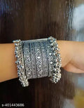 Tehzeeb Creations Women's Silver Colour Oxidised Bangle With Ghungroo