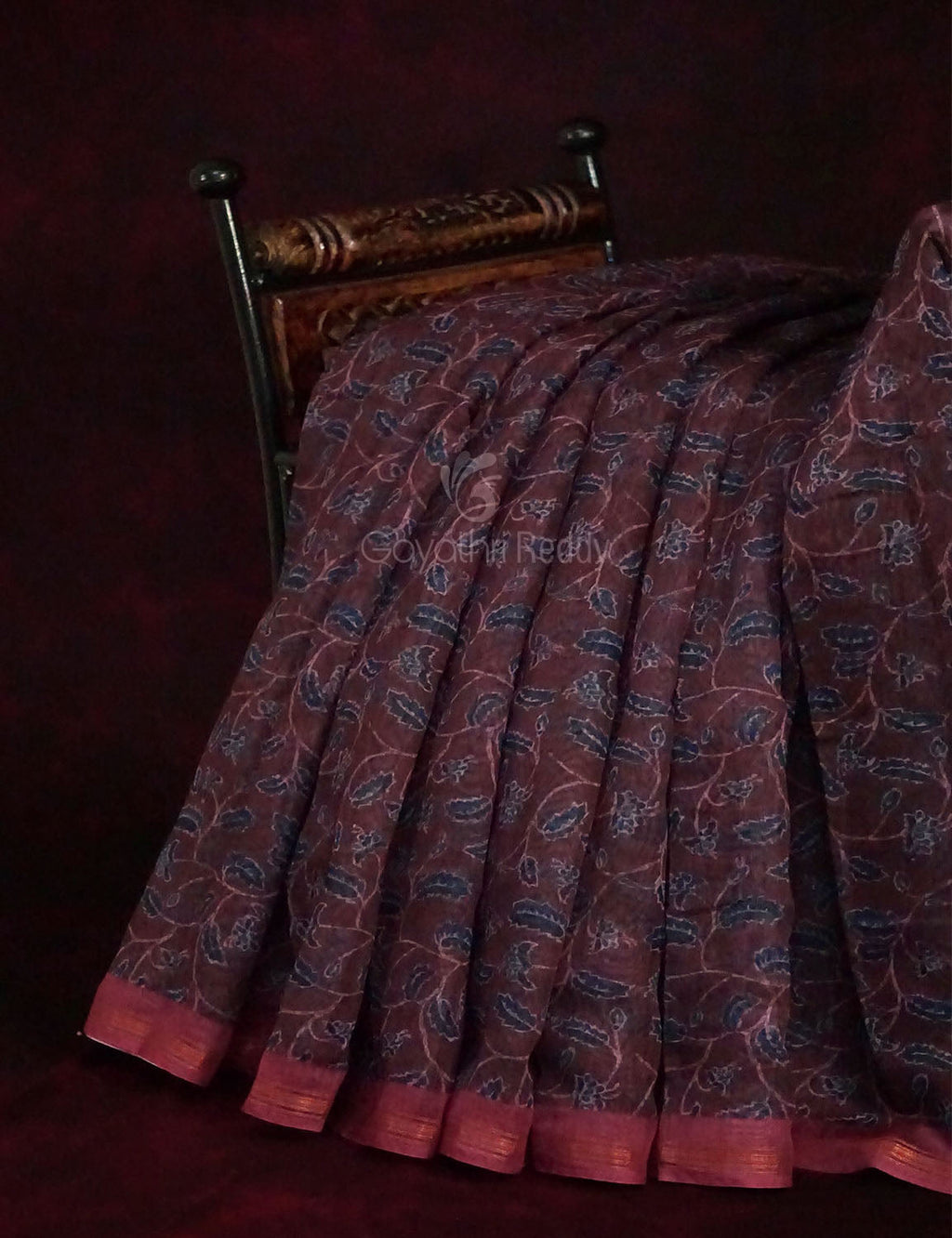 Dark Wine Colour Floral Design Semi Chanderi Saree By Gayathri Reddy Designer Studio