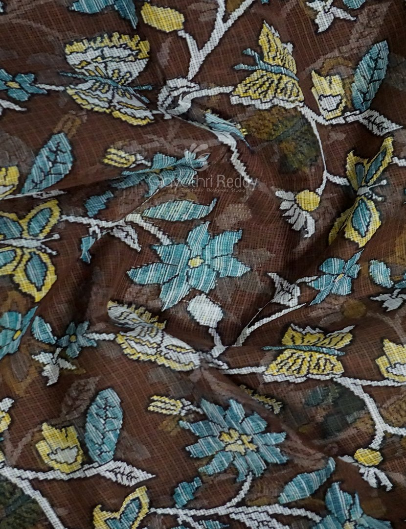 Black And Brown Colour Block Print Pure Kota Cotton Saree By Gayathri Reddy Designer Studio