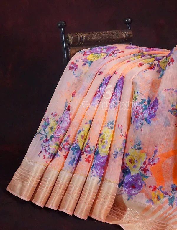 Shades of Marron And Red Creeper Print Semi Chanderi Saree By Gayathri Reddy Designer Studio