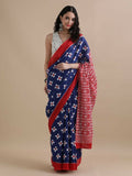 Exclusive Collection Blue Red Beautiful Mulmul Cotton Saree