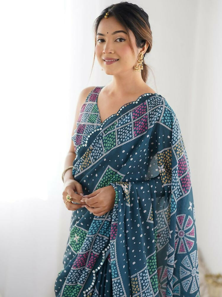 PR Fashion Moppich Georgette Digital Print With Mirror Work Saree