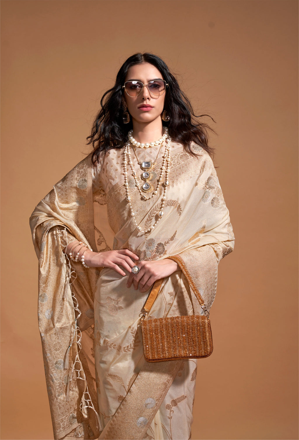 Monjolika Fashion Cream Silk Weaving Designer Traditional Saree