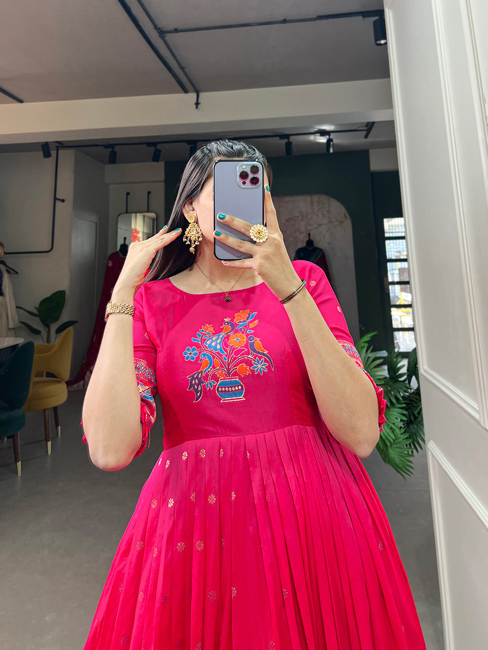 Lorenvalley Pink Jacquard Silk Paithani Woven Design Gown