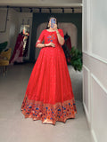 Lorenvalley Red Jacquard Silk Paithani Woven Design Gown