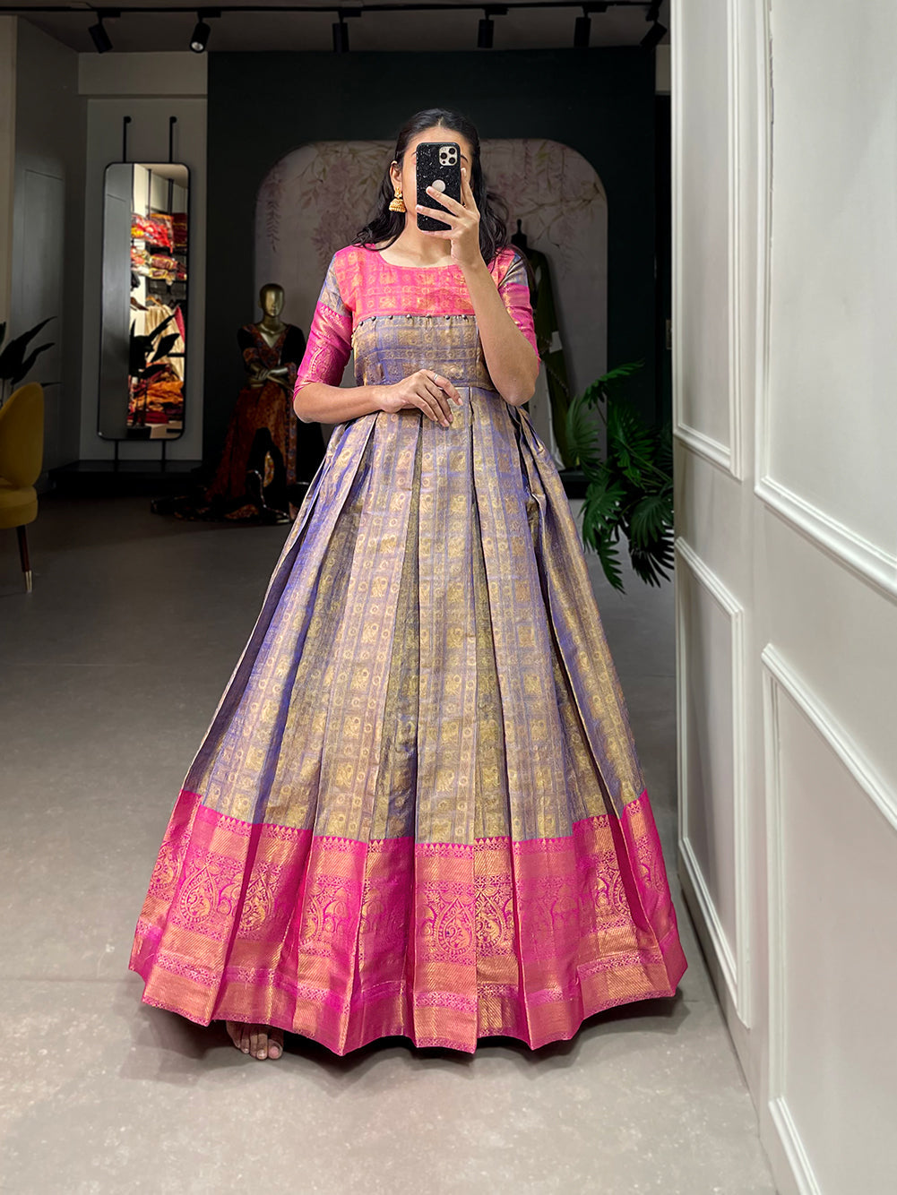 Lorenvalley Blue Kanjivaram Zari Weaving Work Gown