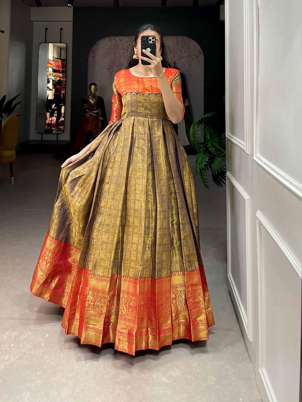 Lorenvalley Mustard Kanjivaram Zari Weaving Work Gown