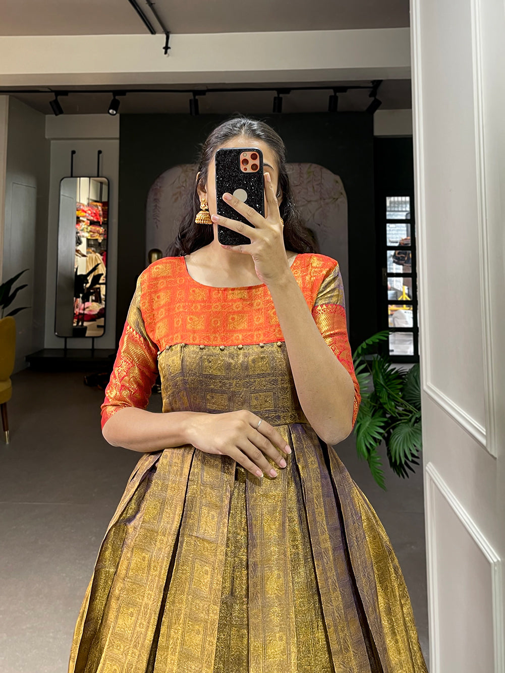 Lorenvalley Mustard Kanjivaram Zari Weaving Work Gown