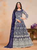 Monjolika Fashion Navy-Blue Color Embroidered Santoon Net Salwar Suit