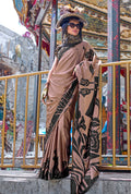 Monjolika Fashion Printed Satin Brown Colour Classic Saree