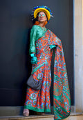 Monjolika Fashion Printed Satin Salmon Colour Classic Saree