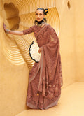 Monjolika Fashion Printed Georgette Classic Saree In Brown