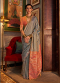 Monjolika Fashion Tussar Silk Weaving Grey Traditional Saree