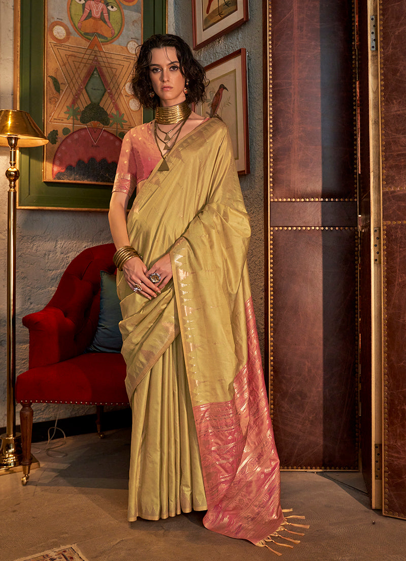 Monjolika Fashion Tussar Silk Weaving Golden Traditional Saree