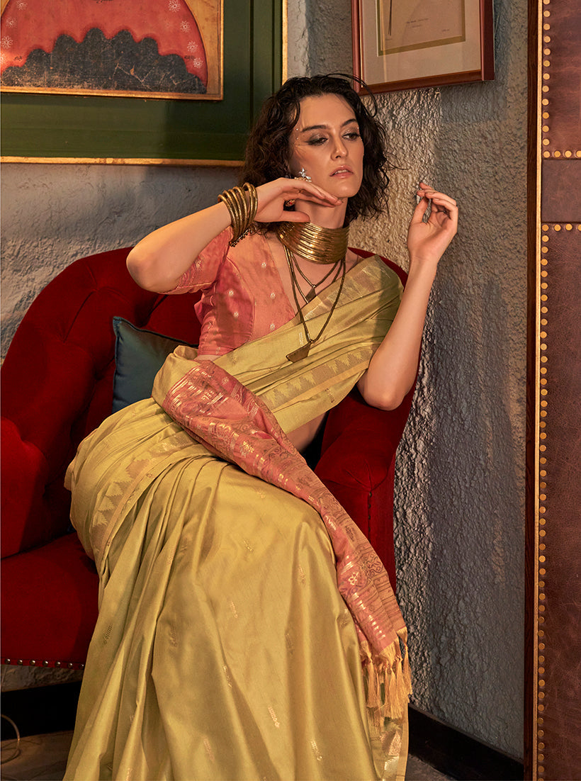 Monjolika Fashion Tussar Silk Weaving Golden Traditional Saree