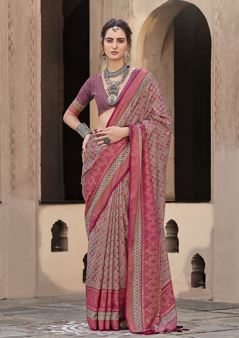 Monjolika Fashion Silk Patola Print Maroon Traditional Saree