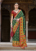 Monjolika Fashion Green And Mustard Patola Print Silk Festival Trendy Saree
