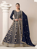 Monjolika Fashion Navy-Blue Color Embroidered Santoon Georgette Salwar Suit