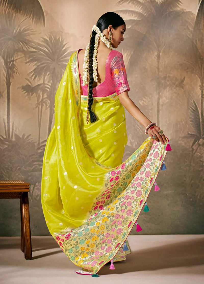 Monjolika Fashion Silk Floral Pattern Zari Work Pear Contemporary Saree